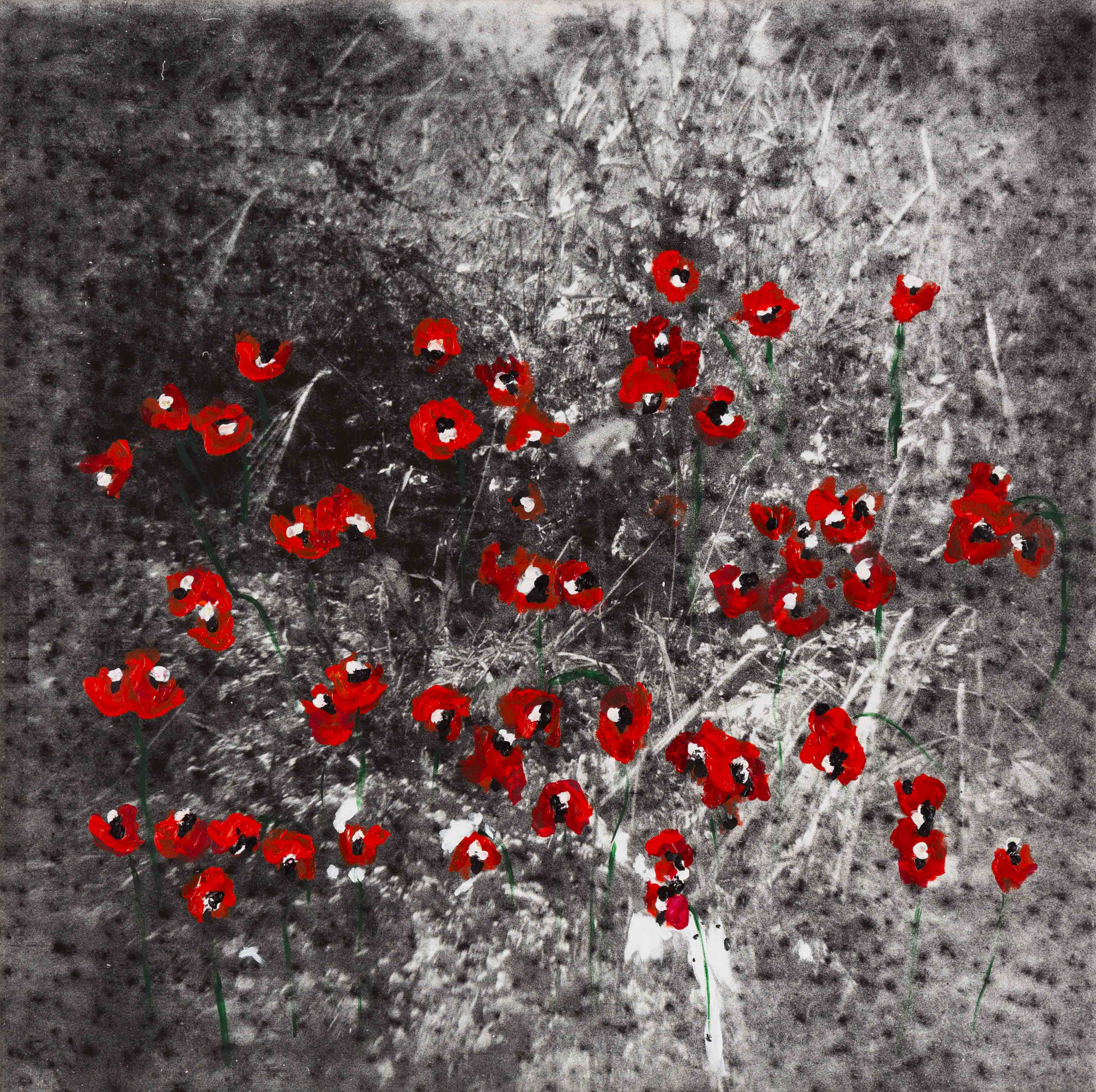 Ziad Antar, <i>Anemone Tony</i>, 2025. Acrylic and inkjet on canvas, 35 3/8 x 35 3/8 in (90 x 90 cm)